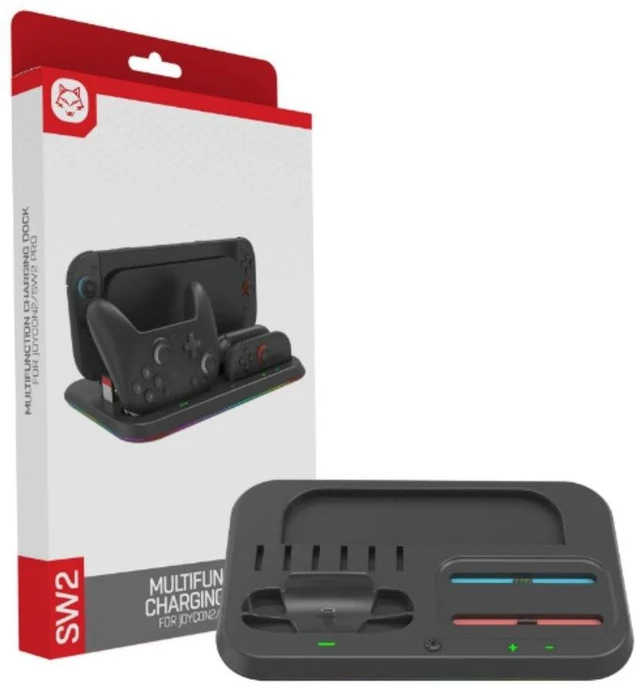 Main image of TOPWOLF Switch 2 Charging Dock & Controller Storage Stand with RGB Light, Fast Charging Station for Joy-Con & Pro Controller, 6 Game Card Slots, Magnetic Type-C