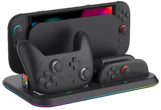 Alt view image 2 of 5 - TOPWOLF Switch 2 Charging Dock & Controller Storage Stand with RGB Light, Fast Charging Station for Joy-Con & Pro Controller, 6 Game Card Slots, Magnetic Type-C