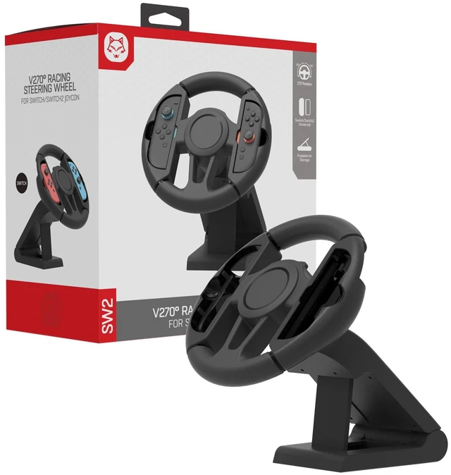 Main image of TOPWOLF Racing Game Steering Wheel for Switch & Switch 2, Detachable Joy-Con Wheel with 4 PVC Suction Cups, 270° Rotation, 2-in-1 Handheld & Dock Mode, Foldable ABS Grip