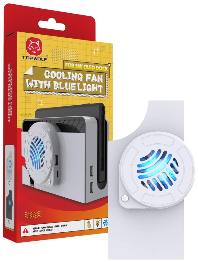 Main image of TOPWOLF Replacement Back Cover for Switch OLED Dock with Built-in Silent Cooling Fan, USB Expansion, LED Blue Light, Type-C Powered, One-Key Control, 5500RPM