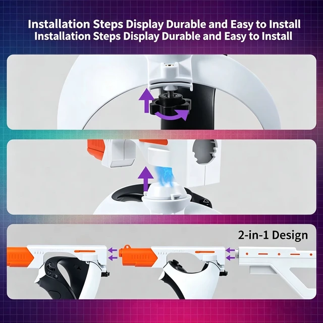 Alt view image 4 of 7 - VR Gun Stock Accessory for PS VR2 Shooting Games, 2-in-1 Pistol & Rifle Mode, Magnetic Quick-Install Controller Stock, Lightweight ABS, Realistic Design White