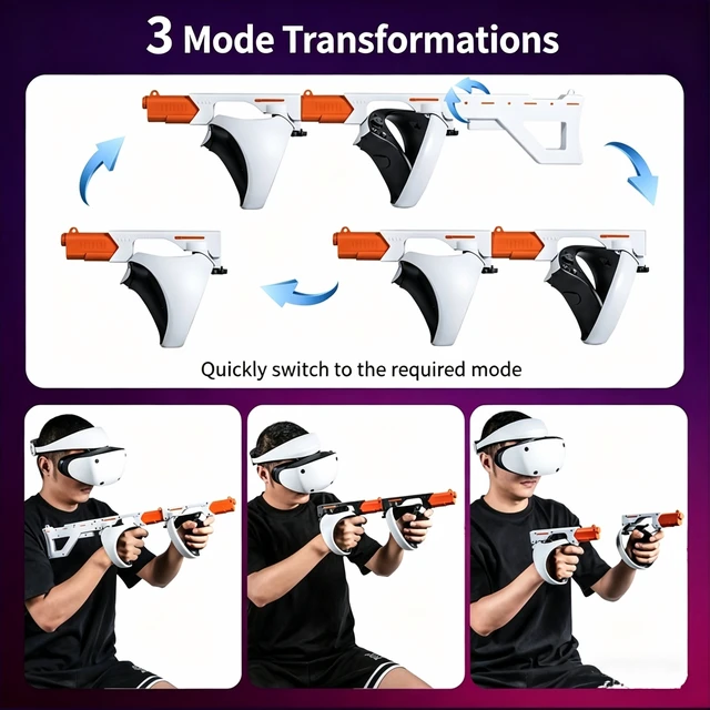 Alt view image 6 of 7 - VR Gun Stock Accessory for PS VR2 Shooting Games, 2-in-1 Pistol & Rifle Mode, Magnetic Quick-Install Controller Stock, Lightweight ABS, Realistic Design White