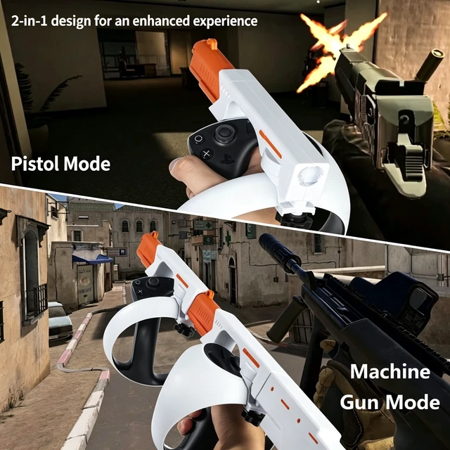 Alt view image 7 of 7 - VR Gun Stock Accessory for PS VR2 Shooting Games, 2-in-1 Pistol & Rifle Mode, Magnetic Quick-Install Controller Stock, Lightweight ABS, Realistic Design White