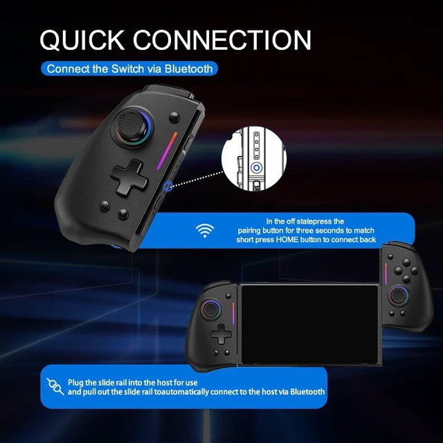 Alt view image 4 of 7 - LinYuvo Wireless Left & Right Controller for Switch/OLED, RGB Light, 6-Axis Motion, Turbo & Back Keys, Wake-Up, Bluetooth Joy Pad Replacement
