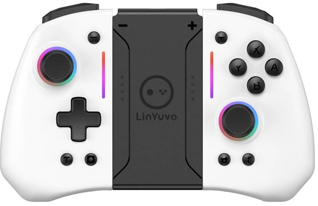 Main image of LinYuvo Wireless Left & Right Controller for Switch/OLED, RGB Light, 6-Axis Motion, Turbo & Back Keys, Wake-Up, Bluetooth Joy Pad Replacement white