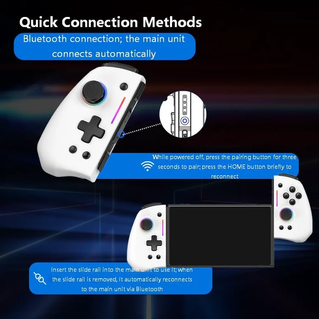 Alt view image 2 of 7 - LinYuvo Wireless Left & Right Controller for Switch/OLED, RGB Light, 6-Axis Motion, Turbo & Back Keys, Wake-Up, Bluetooth Joy Pad Replacement white