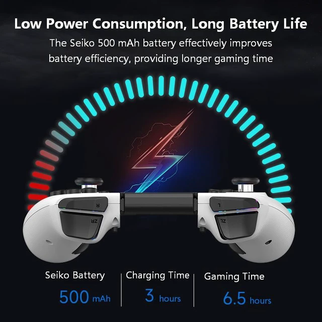Alt view image 3 of 7 - LinYuvo Wireless Left & Right Controller for Switch/OLED, RGB Light, 6-Axis Motion, Turbo & Back Keys, Wake-Up, Bluetooth Joy Pad Replacement white