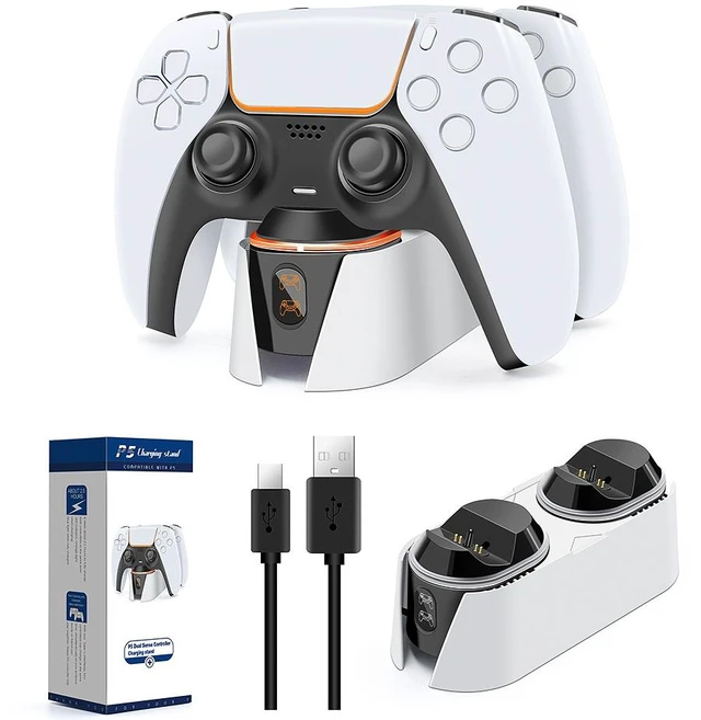 Main image of PS5 Controller Charging Dock, Dual Touch Charging Station for DualSense Controllers, Fast Charger with Type-C Cable, LED Breathing Light, Overvoltage Protection