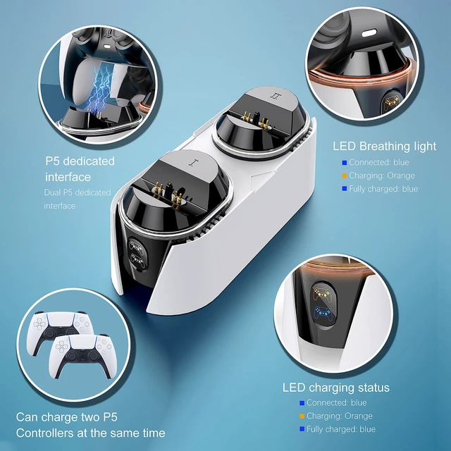 Alt view image 4 of 7 - PS5 Controller Charging Dock, Dual Touch Charging Station for DualSense Controllers, Fast Charger with Type-C Cable, LED Breathing Light, Overvoltage Protection