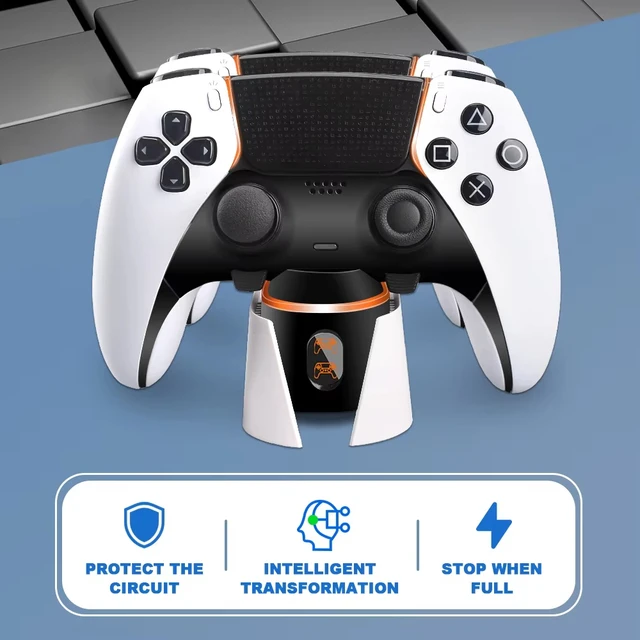 Alt view image 2 of 7 - PS5 Controller Charging Dock, Dual Touch Charging Station for DualSense Controllers, Fast Charger with Type-C Cable, LED Breathing Light, Overvoltage Protection