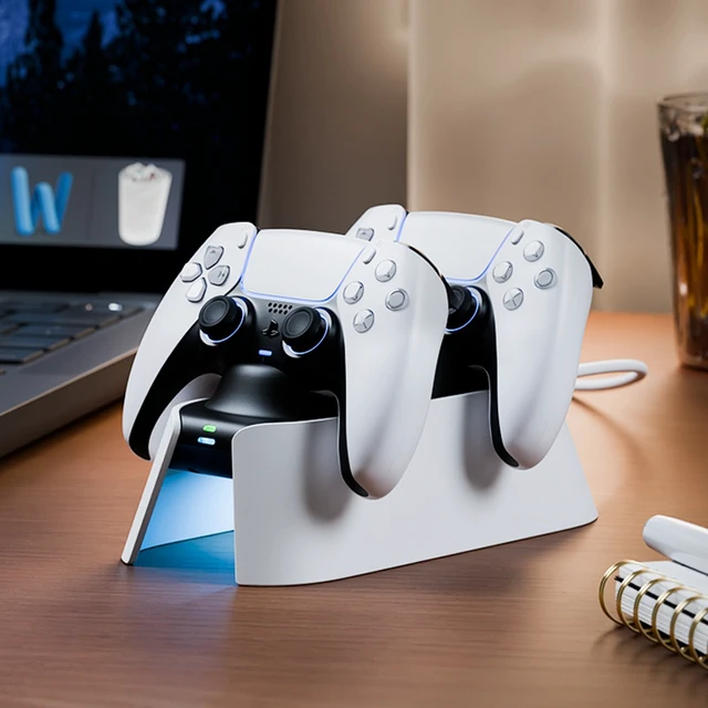 Alt view image 4 of 6 - LinYuvo PS5 Controller Charging Dock, Dual Fast Charger & Storage Display Stand with RGB Ambient Light, 3-Hour Charge, Type-C Touch Charging for 2 PS5 Controllers