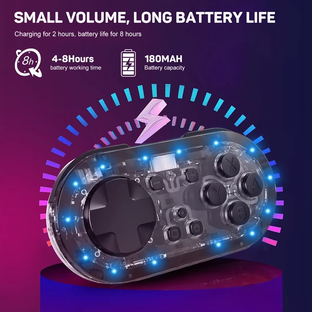 Alt view image 4 of 7 - LinYuvo Wireless Controller for Switch/Lite/OLED, PC, Android/iOS, Mini Bluetooth Pro-Style Gamepad, Adjustable RGB Light, 180mAh 8H Battery, Vibration Transparent black