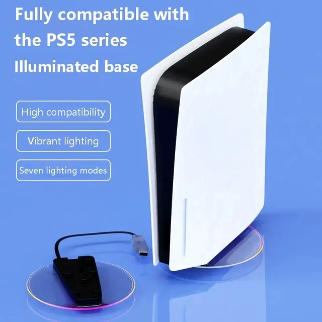 Alt view image 2 of 6 - RGB Vertical Cooling Stand for PS5/PS5 Slim/PS5 Pro/30th Anniversary, 7-Color Light Base, Stable Disc Design, Easy Screw Install, ABS+Acrylic