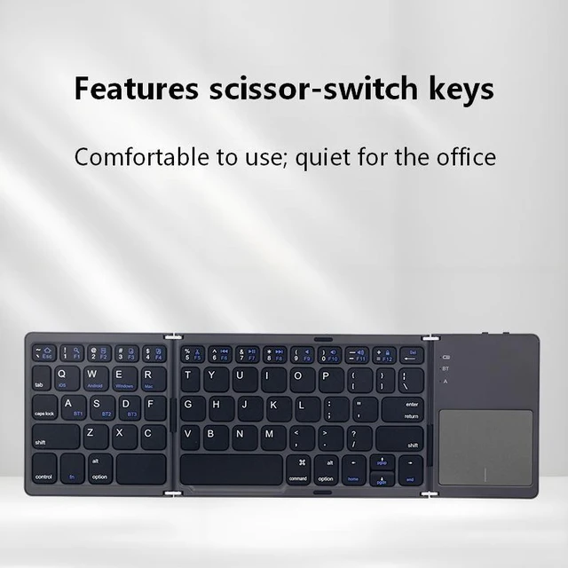 Alt view image 7 of 7 - 3-Fold Wireless Bluetooth Keyboard with Touchpad, Portable Mini Keyboard Mouse Combo, 64 Keys, Rechargeable, for iPad/iPhone/Android/Windows/Mac