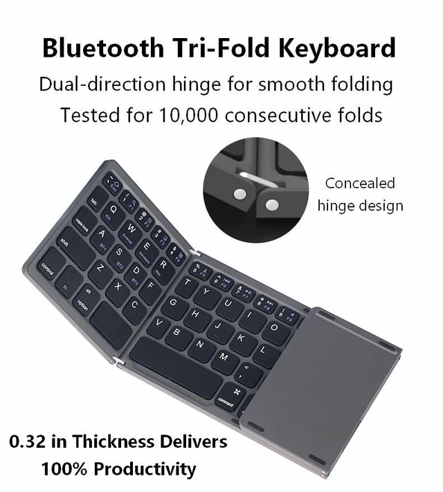 Alt view image 6 of 7 - 3-Fold Wireless Bluetooth Keyboard with Touchpad, Portable Mini Keyboard Mouse Combo, 64 Keys, Rechargeable, for iPad/iPhone/Android/Windows/Mac
