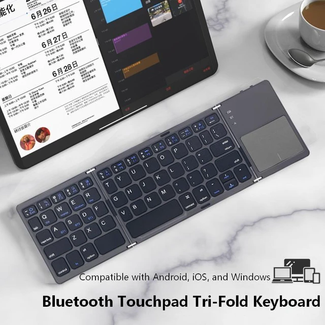 Alt view image 5 of 7 - 3-Fold Wireless Bluetooth Keyboard with Touchpad, Portable Mini Keyboard Mouse Combo, 64 Keys, Rechargeable, for iPad/iPhone/Android/Windows/Mac