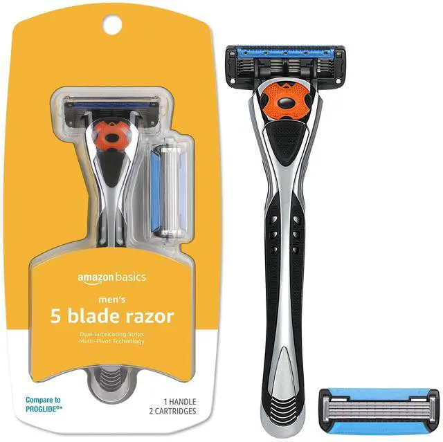 Main image of 5-Blade MotionSphere Razor for Men with Dual Lubrication and Precision Beard Trimmer, Handle & 2 Cartridges (Cartridges fit Amazon Basics Razor Handles only) (Previously Solimo)