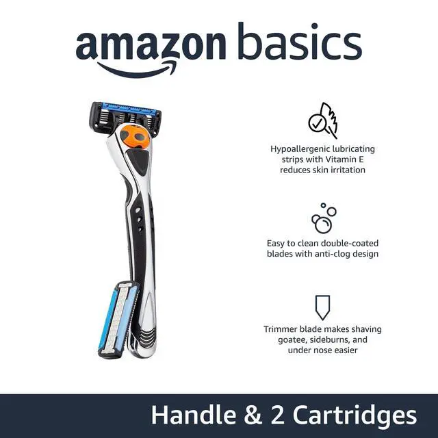Alt view image 2 of 6 - 5-Blade MotionSphere Razor for Men with Dual Lubrication and Precision Beard Trimmer, Handle & 2 Cartridges (Cartridges fit Amazon Basics Razor Handles only) (Previously Solimo)