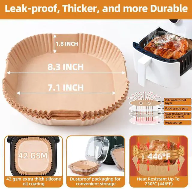 Alt view image 3 of 7 - Air Fryer Paper Liners for 4 qt / 5 qt / 6 qt, Thickened Square Disposable Liner Compatible with Ninja/Chefman/Cosori/Instant Pot and other 4q-6qt Airfryer (8.3'' on Top)