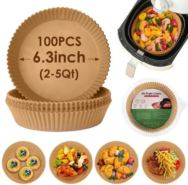 Main image of 100Pcs Air Fryer Disposable Paper Liner, Non-stick Air Fryer Airfryer Parchment Paper Liners Round, Grease Proof Bakery Baking Paper for Air fryer Basket Roasting, Oil-proof, Food Grade (6.3 Inch)