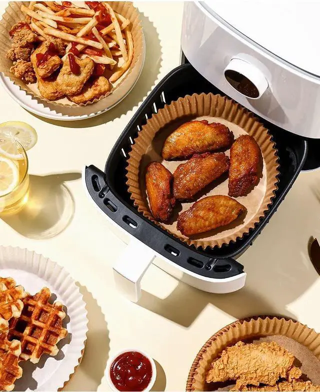 Alt view image 5 of 6 - 100Pcs Air Fryer Disposable Paper Liner, Non-stick Air Fryer Airfryer Parchment Paper Liners Round, Grease Proof Bakery Baking Paper for Air fryer Basket Roasting, Oil-proof, Food Grade (6.3 Inch)