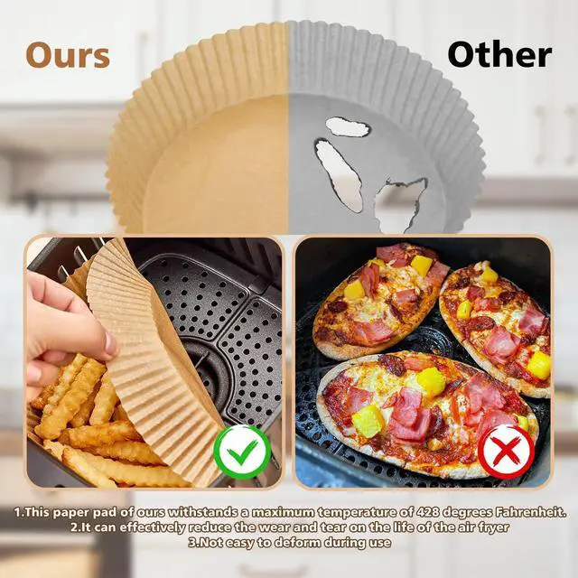 Alt view image 3 of 6 - 100Pcs Air Fryer Disposable Paper Liner, Non-stick Air Fryer Airfryer Parchment Paper Liners Round, Grease Proof Bakery Baking Paper for Air fryer Basket Roasting, Oil-proof, Food Grade (6.3 Inch)