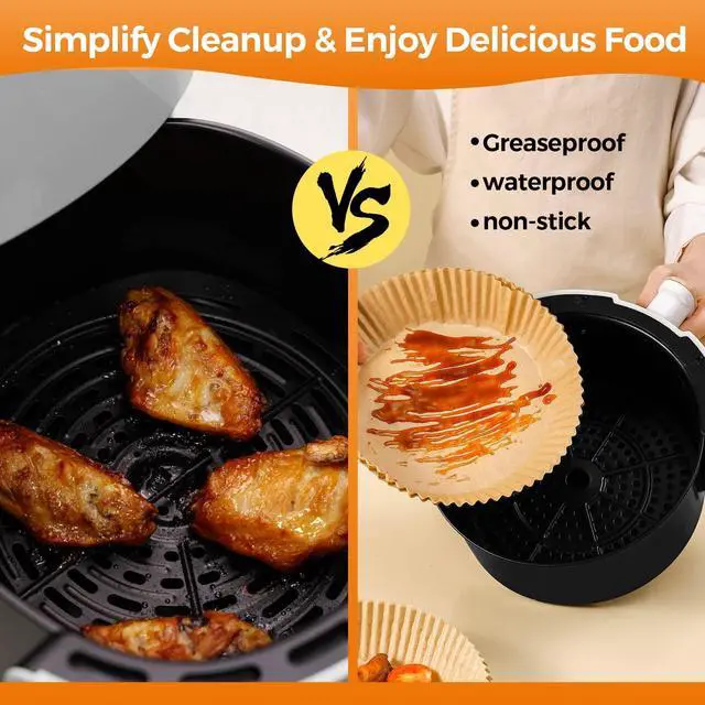 Alt view image 4 of 7 - Air Fryer Paper Liners Disposable: 100PCS Round Airfryer Oven Insert Parchment Sheets Grease and Water Proof Non Stick Basket Liners for Baking Cooking from ctizne