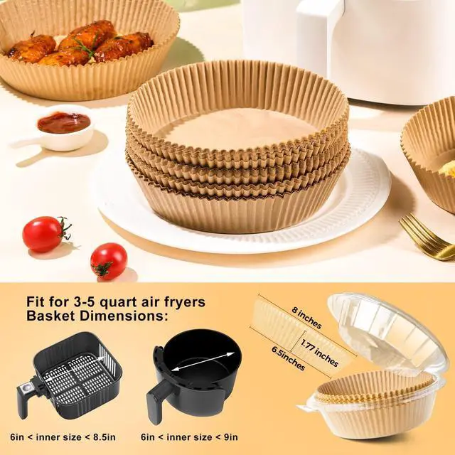 Alt view image 2 of 7 - Air Fryer Paper Liners Disposable: 100PCS Round Airfryer Oven Insert Parchment Sheets Grease and Water Proof Non Stick Basket Liners for Baking Cooking from ctizne
