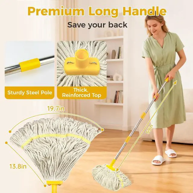 Alt view image 2 of 6 - SOBONNE Indoor Cotton Mop with Strings for Floor Cleaning