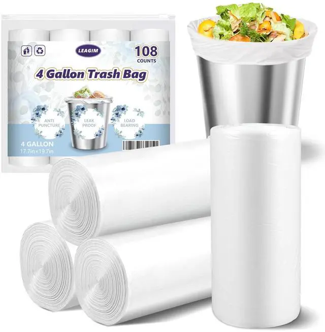 Main image of Small Trash Bags 4 Gallon - 108 Count Leakage-Proof 4 Gallon Trash Bag, Small Garbage Bags for Office Bedroom Bathroom Mini Trash Bags, Unscented White 15L Small Trash Can Liners