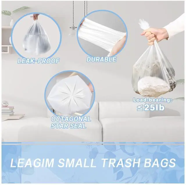 Alt view image 2 of 7 - Small Trash Bags 4 Gallon - 108 Count Leakage-Proof 4 Gallon Trash Bag, Small Garbage Bags for Office Bedroom Bathroom Mini Trash Bags, Unscented White 15L Small Trash Can Liners