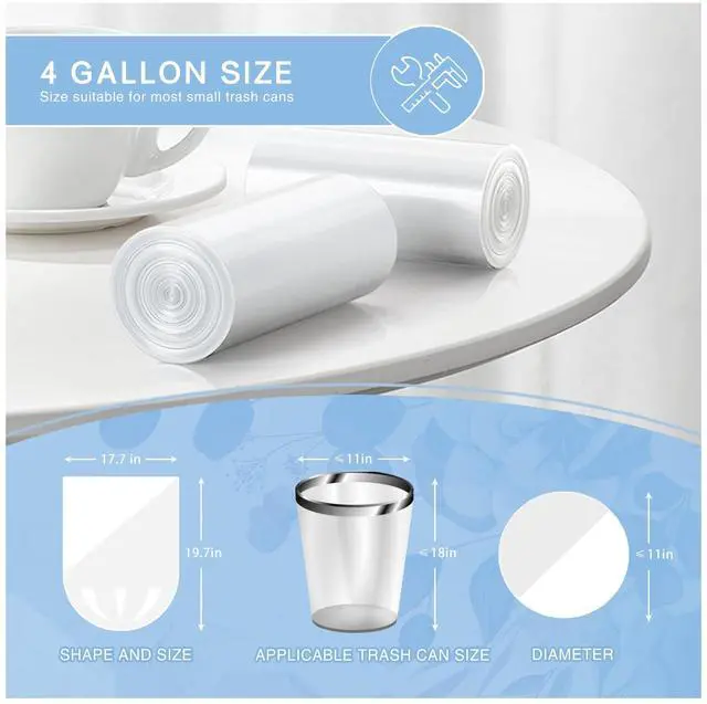 Alt view image 4 of 7 - Small Trash Bags 4 Gallon - 108 Count Leakage-Proof 4 Gallon Trash Bag, Small Garbage Bags for Office Bedroom Bathroom Mini Trash Bags, Unscented White 15L Small Trash Can Liners
