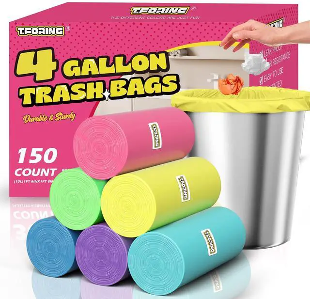 Main image of 150 Count 4 Gallon Small Trash Bags - Colored Bathroom Garbage Bags Unscented Leak-proof, 15 Liter Plastic Wastebasket Can Liners for Office Bedroom Toilet and Car