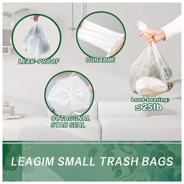 Alt view image 2 of 7 - 120 Counts 1.6 Gallon Small Trash Bags, Mini Garbage Bags, Fit 1.2-2 Gal, 4.5-8 Liter, Bathroom White Trash Can Bin Liners for Home Office Bathroom Bedroom