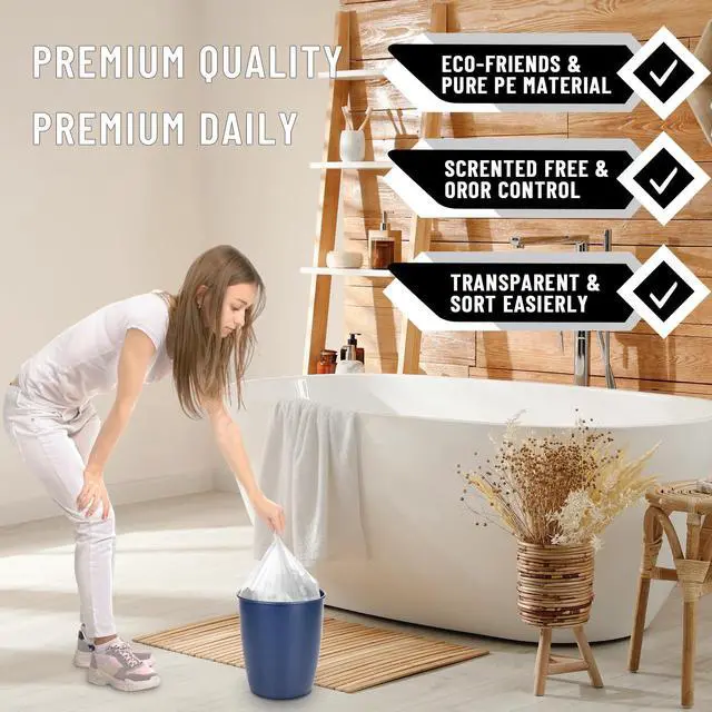 Alt view image 4 of 6 - 220Counts Small Trash Bags 4 Gallon, Flexible & Durable Small Garbage Bags, Unscented & Easy Tearing 4 Gallon Trash Bag for Kitchen, Bathroom, Bedroom, Office, Transparent,0.3Mil
