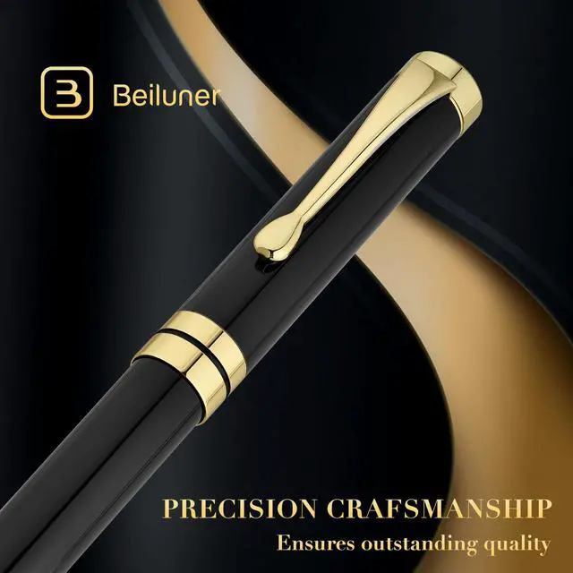 Alt view image 2 of 7 - Ballpoint Pens, Stunning Black Chrome Metal Pen with Golden Trim, Best Ball Pen Gift Set for Men & Women, Professional, Executive, Office, Nice Pens-Gift Box with 0.5mm Black Extra Refill