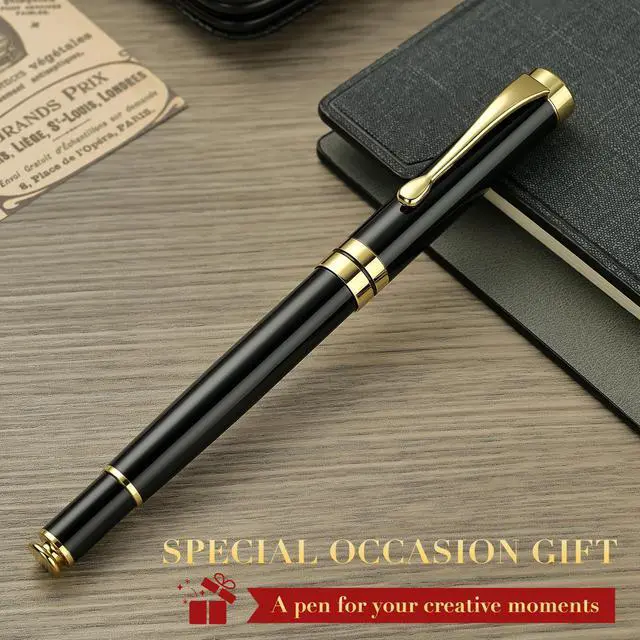 Alt view image 7 of 7 - Ballpoint Pens, Stunning Black Chrome Metal Pen with Golden Trim, Best Ball Pen Gift Set for Men & Women, Professional, Executive, Office, Nice Pens-Gift Box with 0.5mm Black Extra Refill