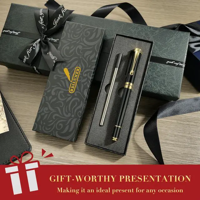 Alt view image 5 of 7 - Ballpoint Pens, Stunning Black Chrome Metal Pen with Golden Trim, Best Ball Pen Gift Set for Men & Women, Professional, Executive, Office, Nice Pens-Gift Box with 0.5mm Black Extra Refill