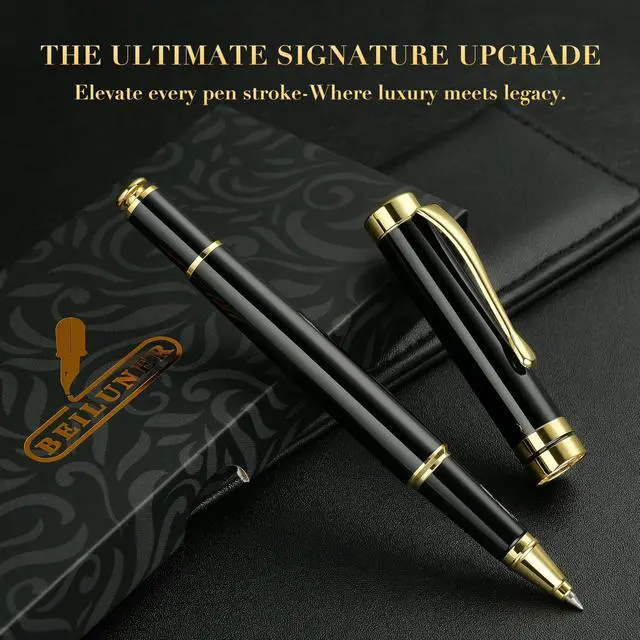 Alt view image 6 of 7 - Ballpoint Pens, Stunning Black Chrome Metal Pen with Golden Trim, Best Ball Pen Gift Set for Men & Women, Professional, Executive, Office, Nice Pens-Gift Box with 0.5mm Black Extra Refill