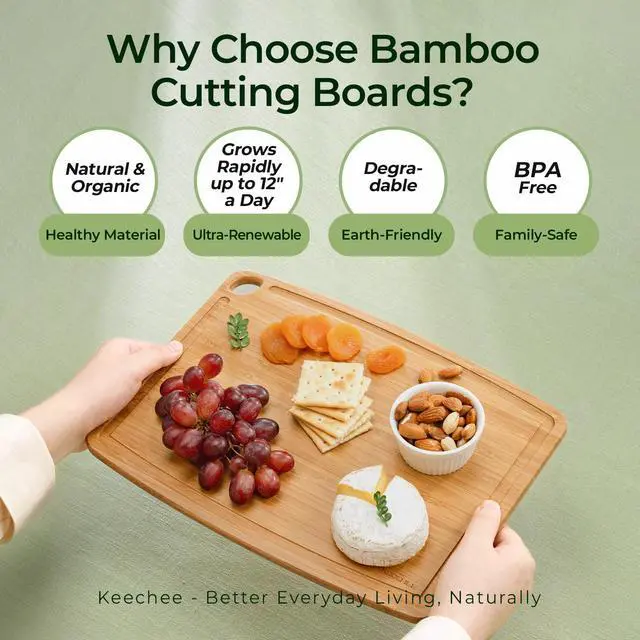 Alt view image 7 of 7 - Keechee Dishwasher Safe Bamboo Cutting Boards Durable Lightweight Wood Cutting Board for Busy Kitchen, Easy Storage & Clean Wooden Chopping Boards with Juice Groove Set of 2 (M+S)