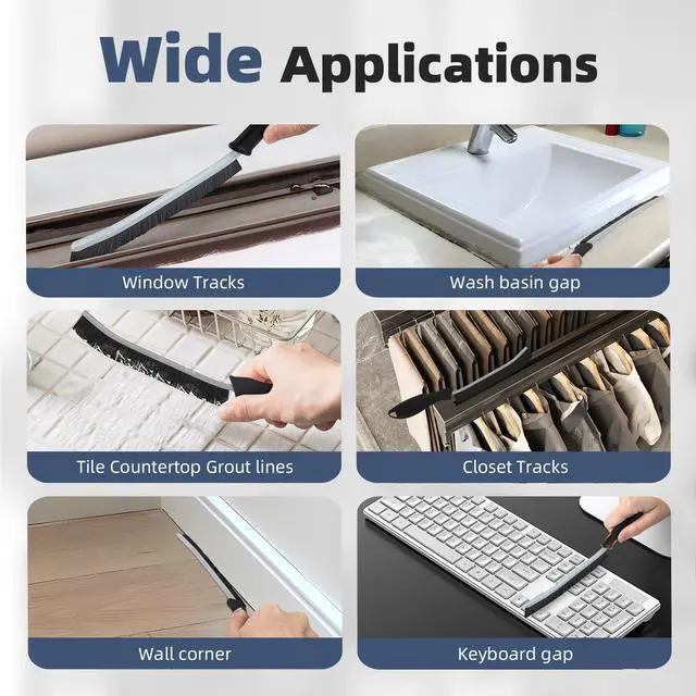 Alt view image 6 of 7 - Hard Bristle Crevice Cleaning Brush - Cleaning Tools for Household Use, Multifunctional Gap Cleaning Supplies for Kitchen, Bathroom, Toilet, Window, Vehicle, Faucets, Grout, Home (Black)