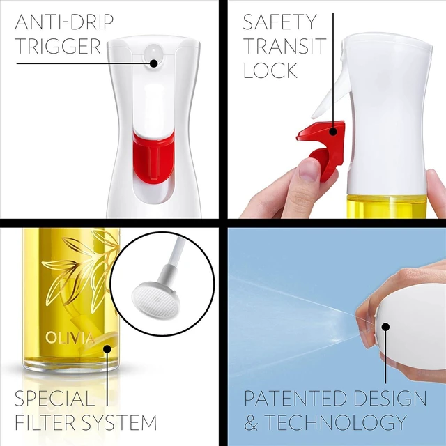 Alt view image 2 of 7 - OLIVIA. The Original Advanced Oil Sprayer for Cooking, Salads, BBQs and More, Continuous Spray with Portion Control, Trusted by Chefs. Patented Technology. (Glass Bottle) (Golden Leaves)