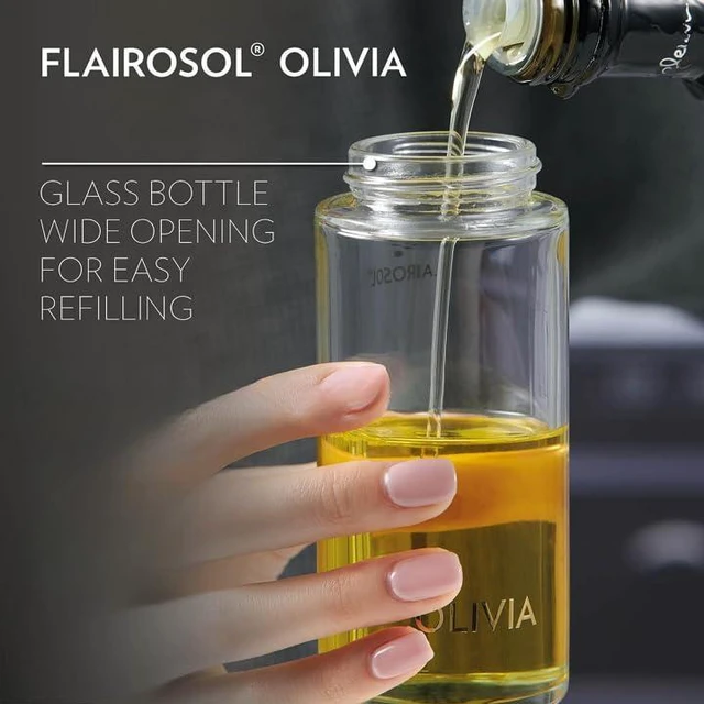 Alt view image 7 of 7 - OLIVIA. The Original Advanced Oil Sprayer for Cooking, Salads, BBQs and More, Continuous Spray with Portion Control, Trusted by Chefs. Patented Technology. (Glass Bottle) (Golden Leaves)