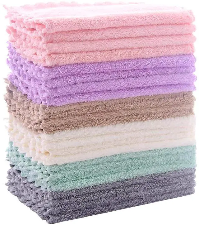 Main image of 24 Pack Kitchen Dishcloths - Does Not Shed Fluff - Reusable Dish Towels, Dish cloths, Super Absorbent Coral Fleece Cleaning Cloths, Nonstick Oil Washable Fast Drying, 7 x 9 Inch (Multicolor)