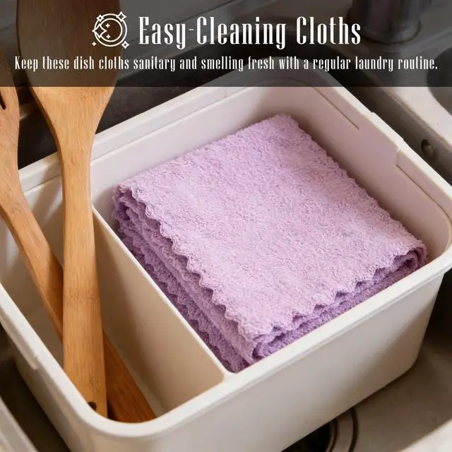 Alt view image 5 of 7 - 24 Pack Kitchen Dishcloths - Does Not Shed Fluff - Reusable Dish Towels, Dish cloths, Super Absorbent Coral Fleece Cleaning Cloths, Nonstick Oil Washable Fast Drying, 7 x 9 Inch (Multicolor)