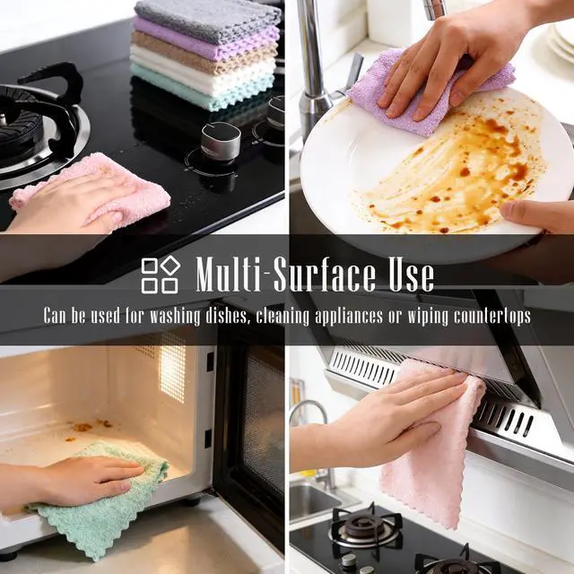 Alt view image 6 of 7 - 24 Pack Kitchen Dishcloths - Does Not Shed Fluff - Reusable Dish Towels, Dish cloths, Super Absorbent Coral Fleece Cleaning Cloths, Nonstick Oil Washable Fast Drying, 7 x 9 Inch (Multicolor)