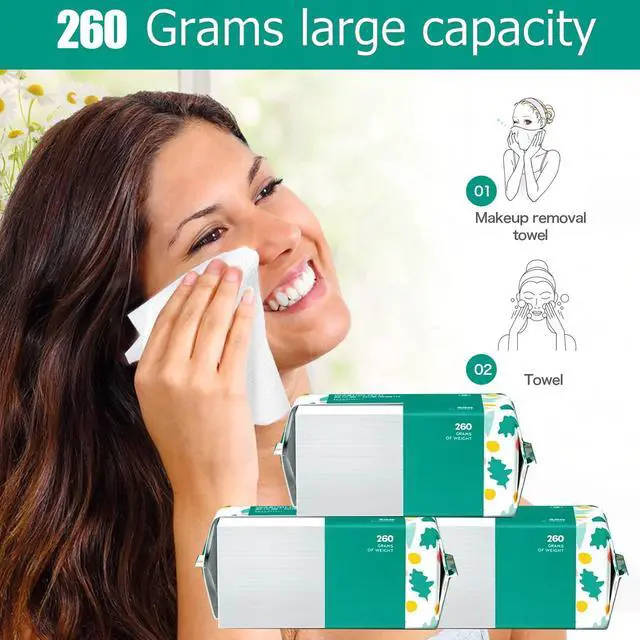 Alt view image 5 of 7 - Soft Disposable Face Towel, Cotton Facial Dry Wipes 100 Count, Cotton Dry Wipes for Washing and Drying,Facial Tissue for Cleansing, Skincare, Makeup Remover Large packing (1 PACK)