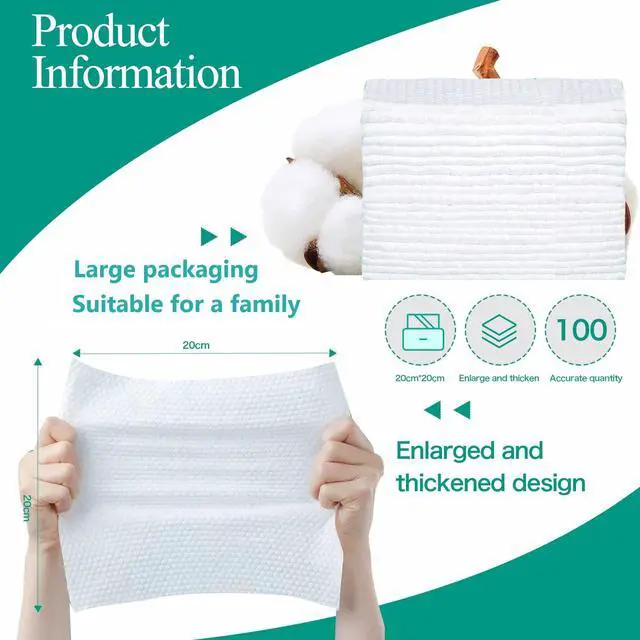 Alt view image 4 of 7 - Soft Disposable Face Towel, Cotton Facial Dry Wipes 100 Count, Cotton Dry Wipes for Washing and Drying,Facial Tissue for Cleansing, Skincare, Makeup Remover Large packing (1 PACK)