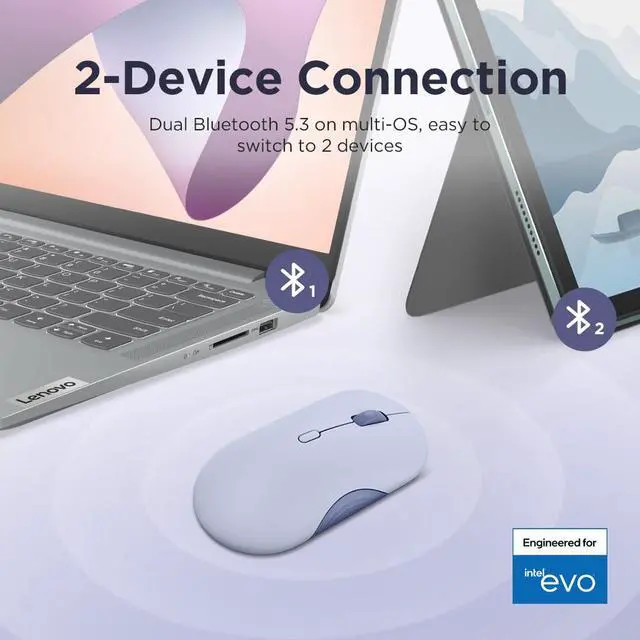 Alt view image 3 of 7 - 350 Wireless Bluetooth Mouse, Silent Click, 3 Level DPI (1000, 1600, 2400), 36 Month Battery Life, 2 Device Pairing, Meta Grape