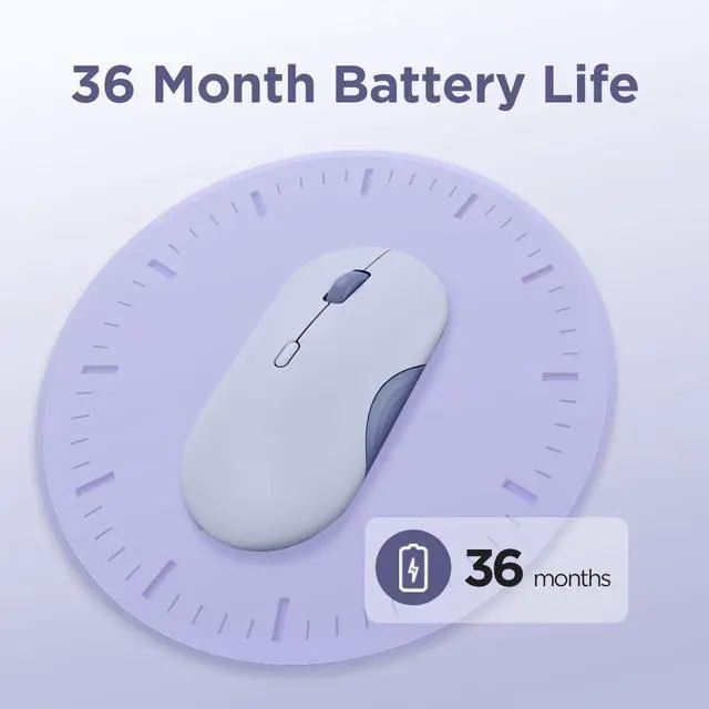 Alt view image 6 of 7 - 350 Wireless Bluetooth Mouse, Silent Click, 3 Level DPI (1000, 1600, 2400), 36 Month Battery Life, 2 Device Pairing, Meta Grape
